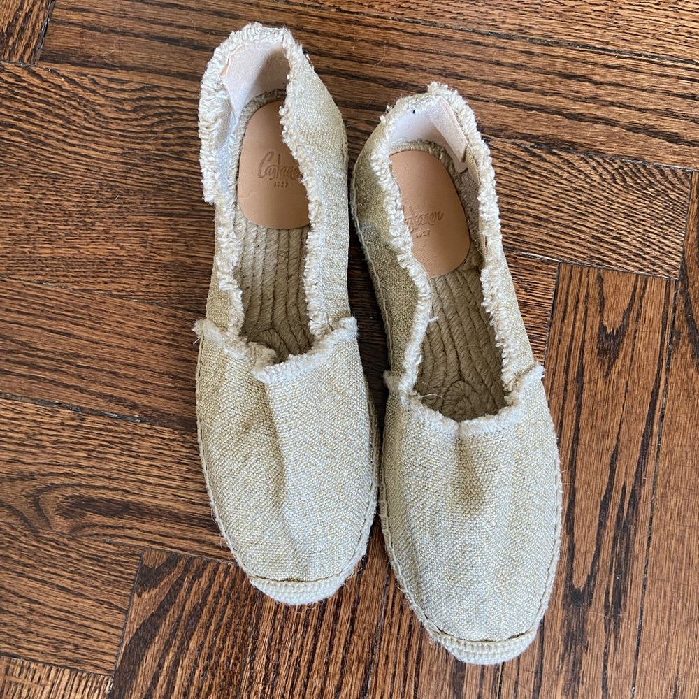 NEW Castaner Metallic Gold Linen Espadrille Flat